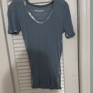 Zadig & Voltaire Women's Blue Tee with Silver Accents